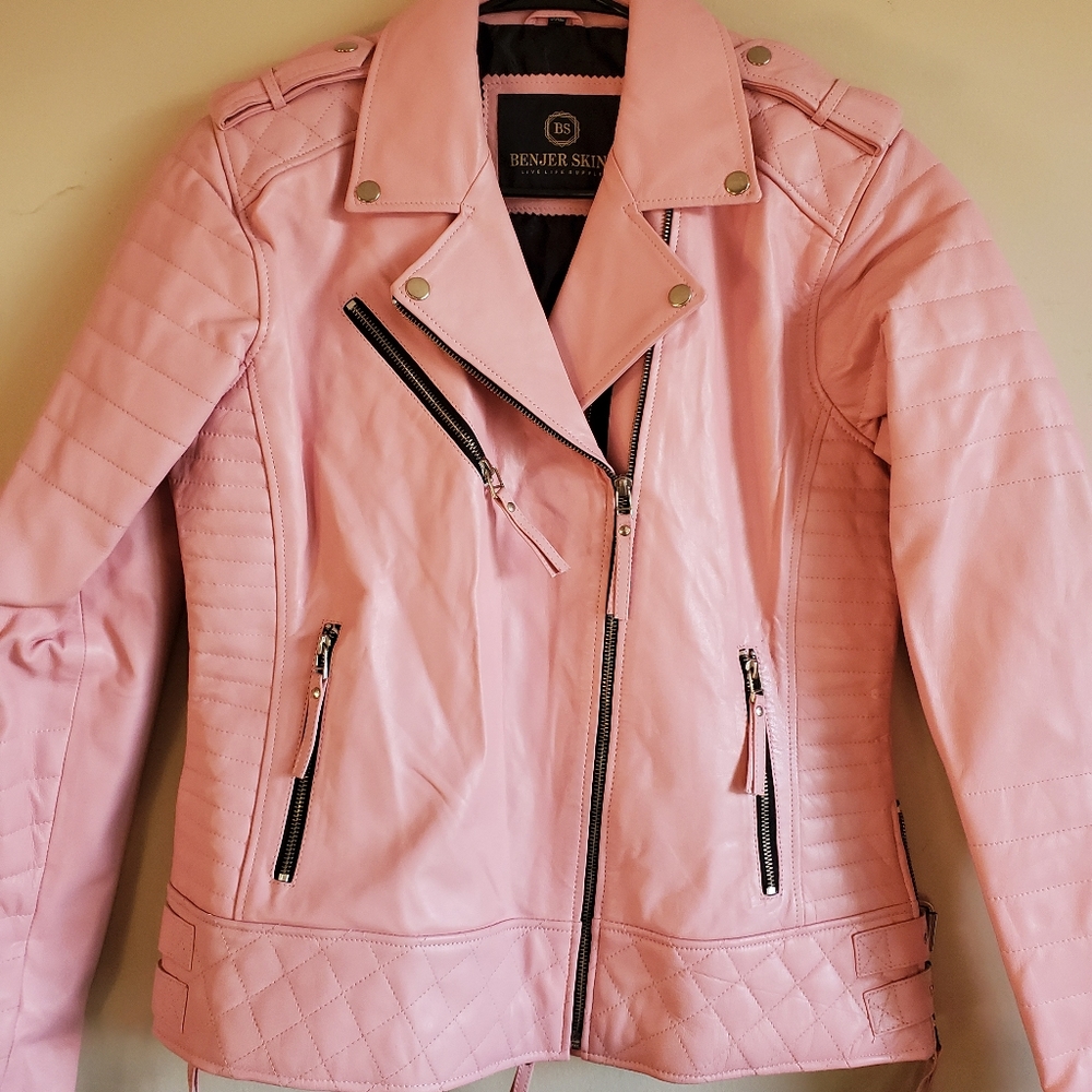 Pink Leather Moto Jacket Runs Small